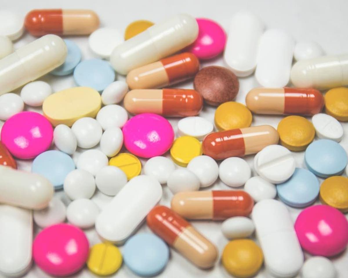 Assorted tablets and capsules from a pharmaceutical production run